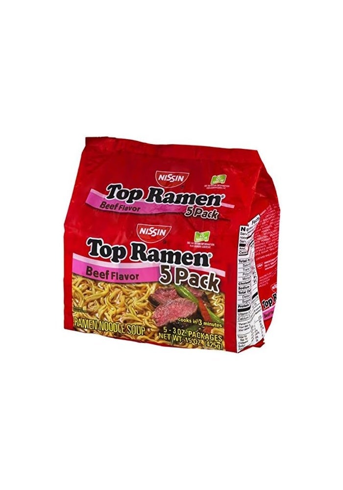 Nissin Top Ramen Beef Flavor - 5 Pack - Image 1